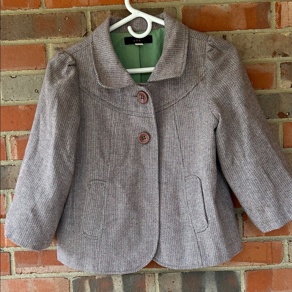 Lux for Urban Outfitters Gray & Pink cropped Blazer with Green Lining